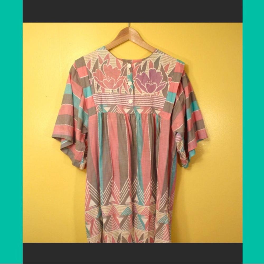 Vintage 60s Pastel Floral Tunic Dashiki Dress